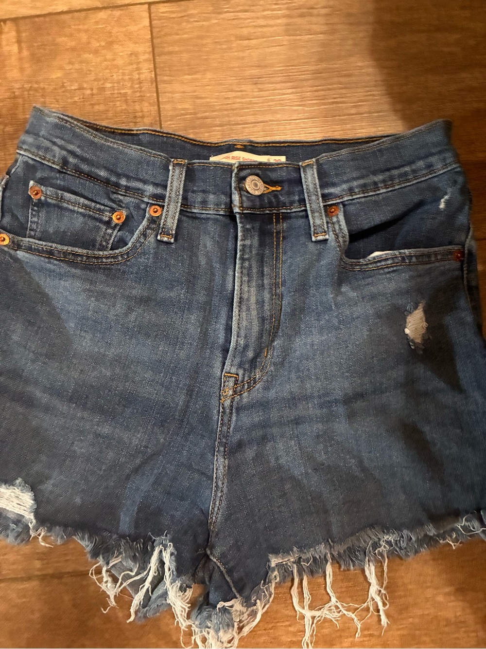 Levi's Blue Distressed Frayed-Hem Jean Shorts